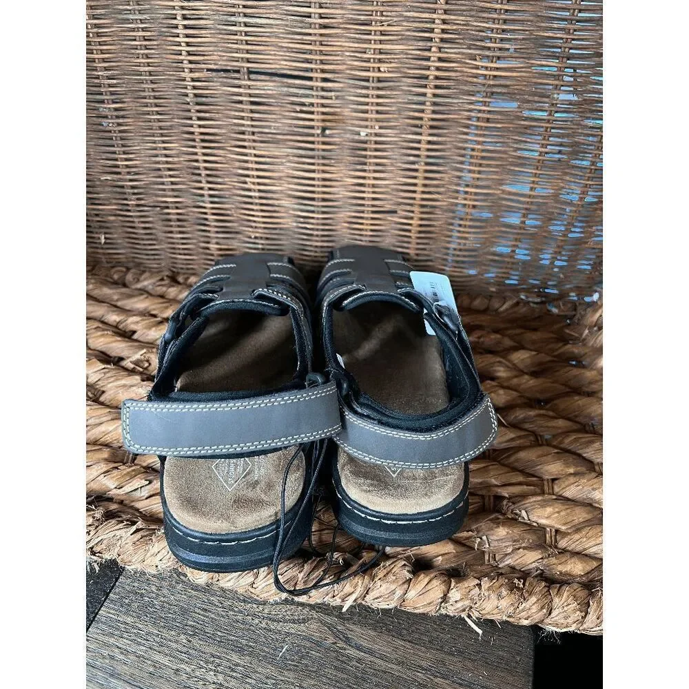 St John's Bay Men's Gray Leather Memory‎ Foam Fisherman Sandals Size 9M
